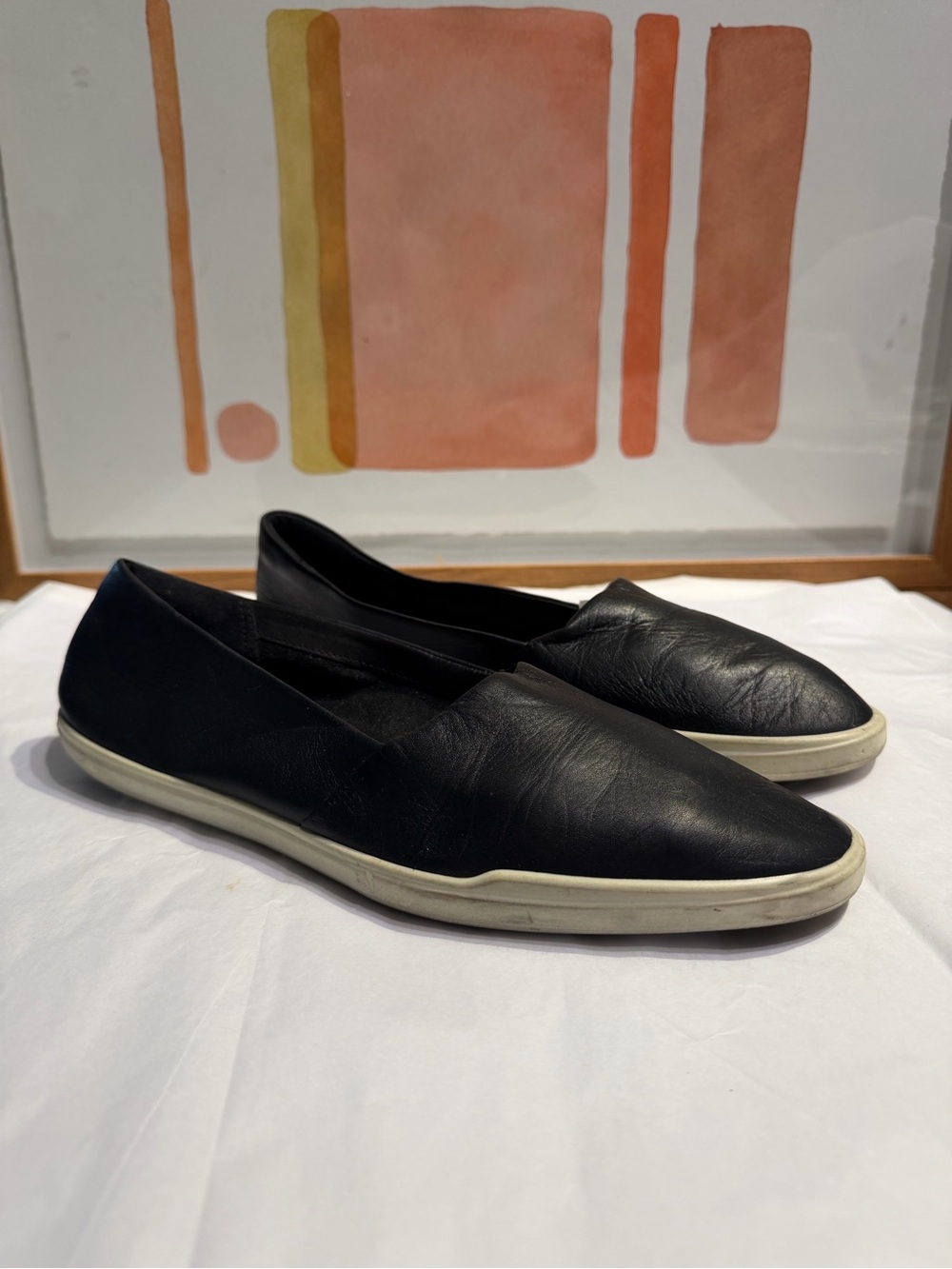 ECCO Simpil Black Leather Slip On Loafers Pointed Toe Flats Size 40 US 9-9.5